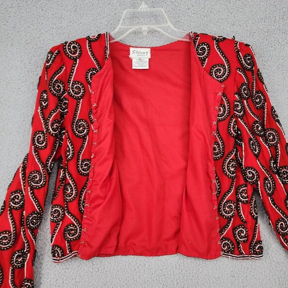 Vintage Stenay Beaded 100% Silk Jacket Mardi Gras Red Black Size PL - Picture 13 of 16